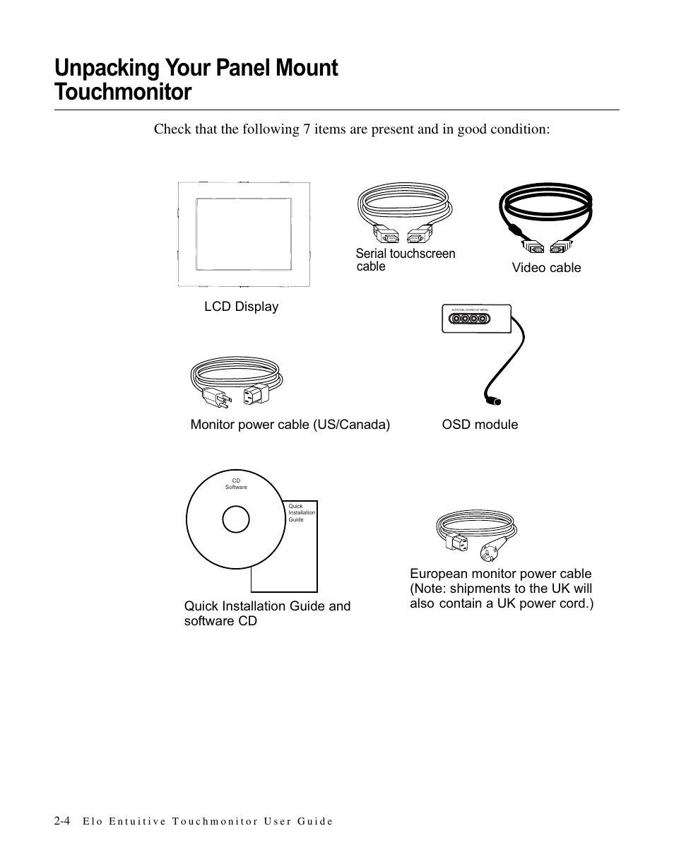 Unpacking your panel mount touchmonitor | Elo TouchSystems ET1566L-7SWC-1 User Manual | Page 9 / 44