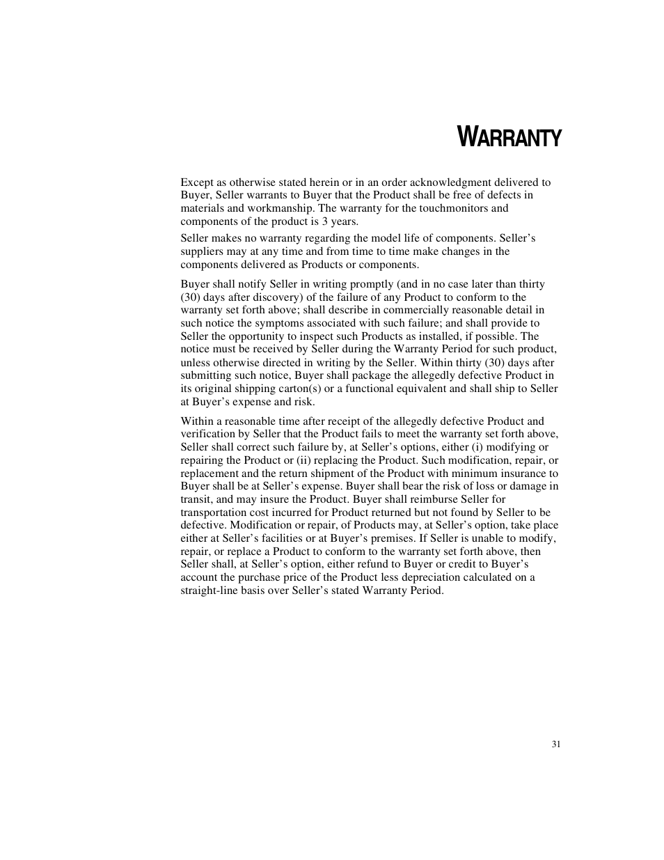 Warranty, Arranty | Elo TouchSystems Elo Entuitive 3000 Series 1247L User Manual | Page 36 / 40