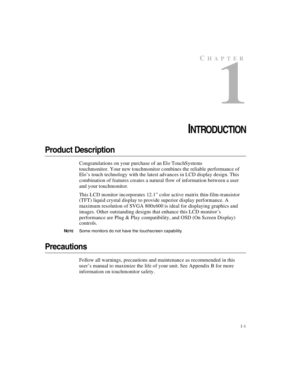 Chapter 1, Ntroduction | Elo TouchSystems Elo Entuitive 3000 Series 1247L User Manual | Page 6 / 40