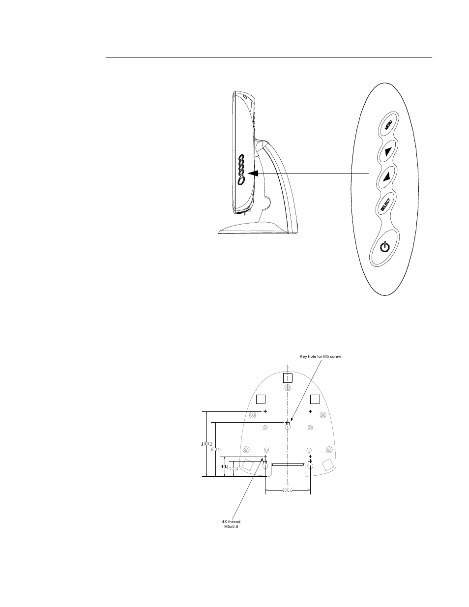 Side view base bottom view | Elo TouchSystems 1725L Series User Manual | Page 12 / 52