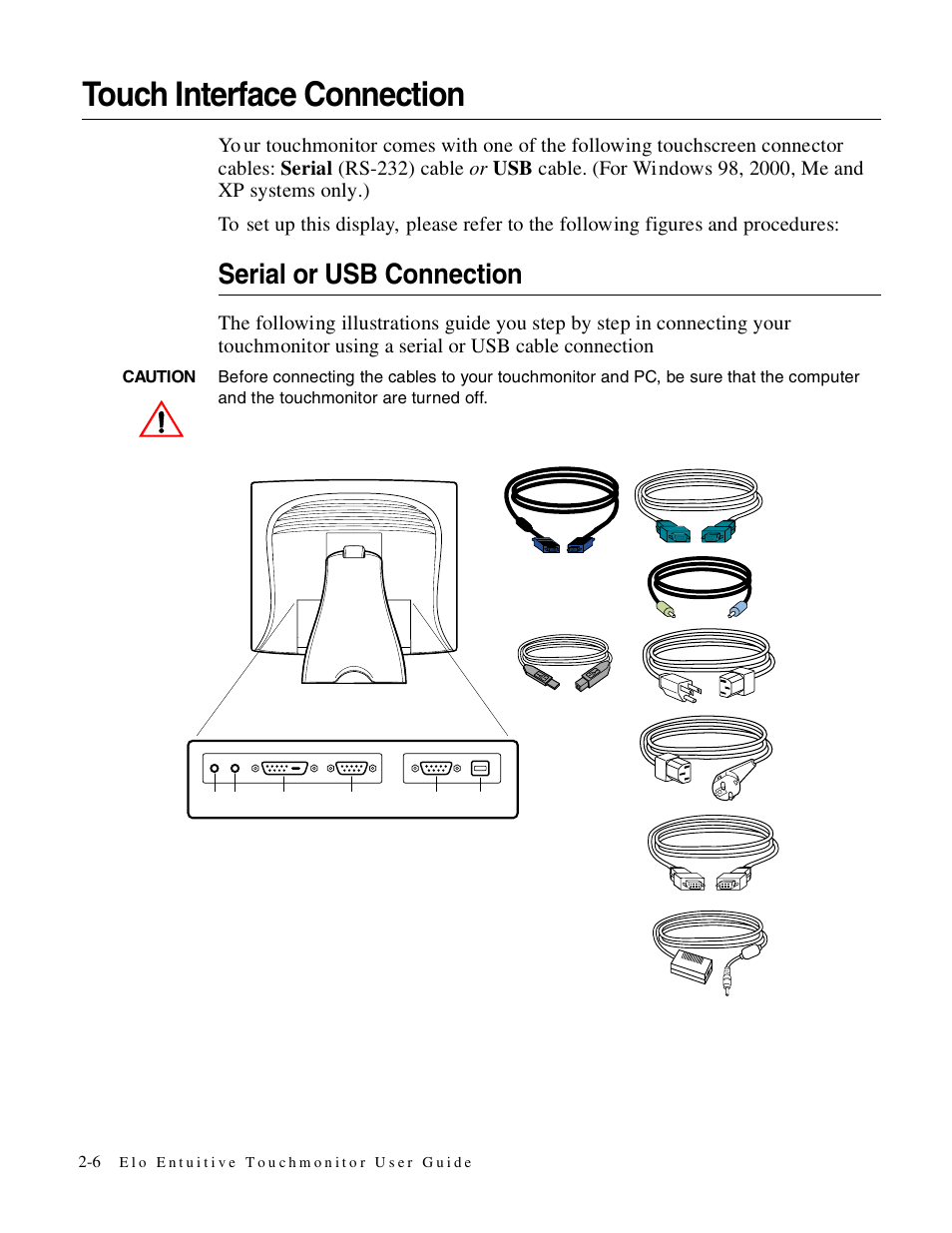 Touch interface connection, Serial or usb connection | Elo TouchSystems 1725L Series User Manual | Page 13 / 52