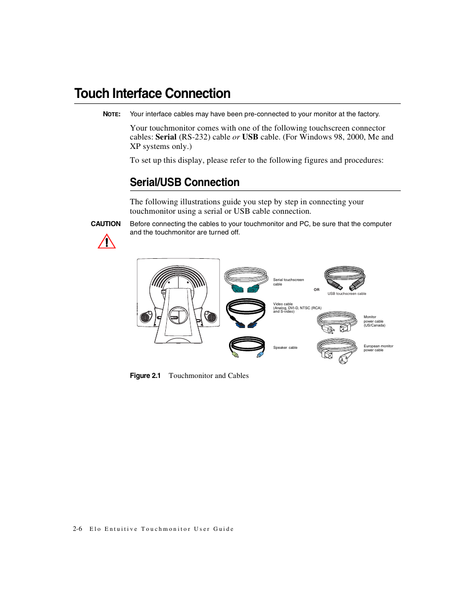 Touch interface connection, Serial/usb connection | Elo TouchSystems 1925L Series User Manual | Page 10 / 55