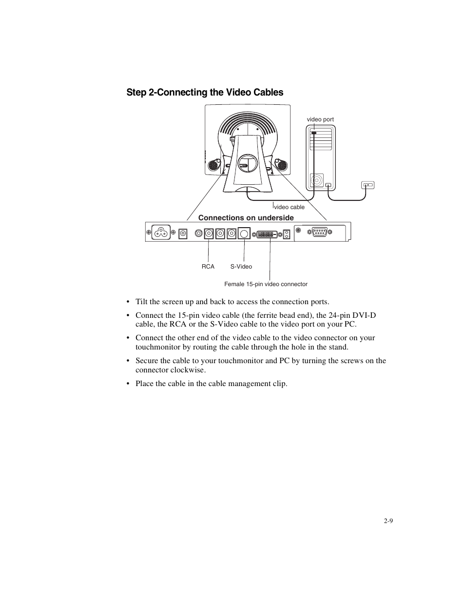 Step 2-connecting the video cables | Elo TouchSystems 1925L Series User Manual | Page 13 / 55