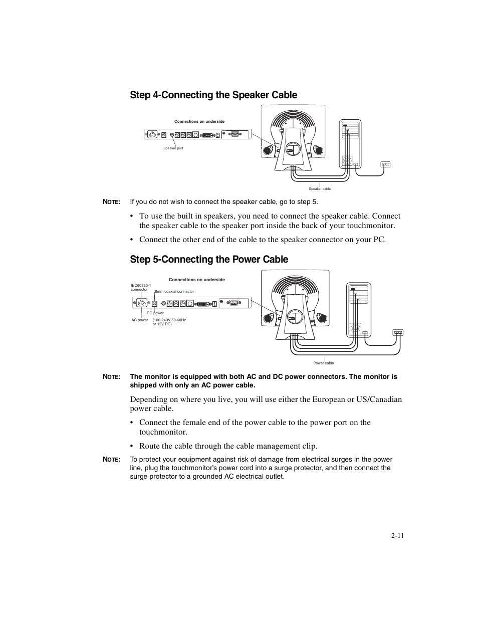 Step 4-connecting the speaker cable, Step 5-connecting the power cable | Elo TouchSystems 1925L Series User Manual | Page 15 / 55