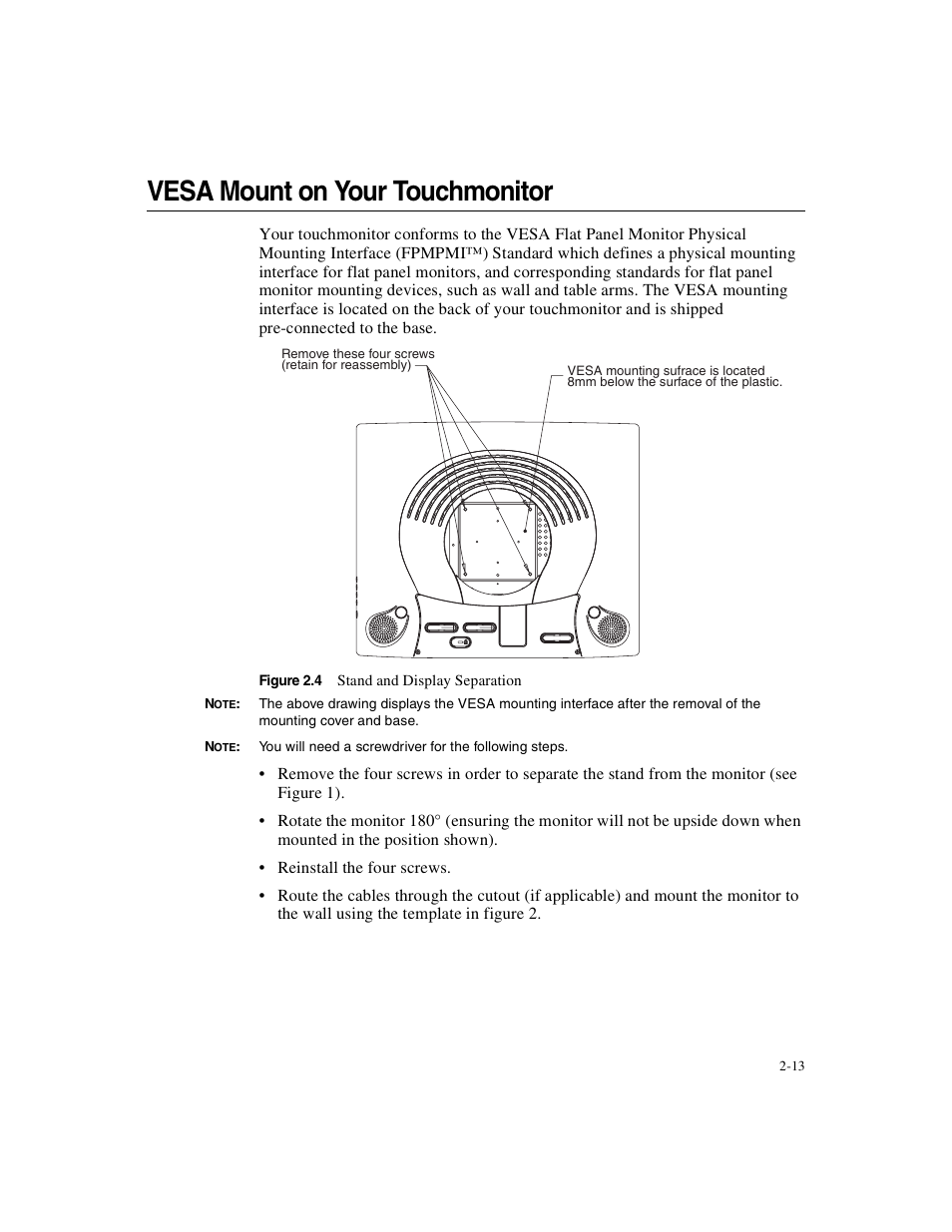 Vesa mount on your touchmonitor | Elo TouchSystems 1925L Series User Manual | Page 17 / 55