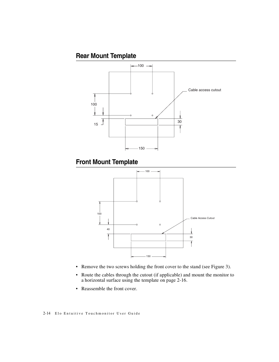 Rear mount template front mount template | Elo TouchSystems 1925L Series User Manual | Page 18 / 55