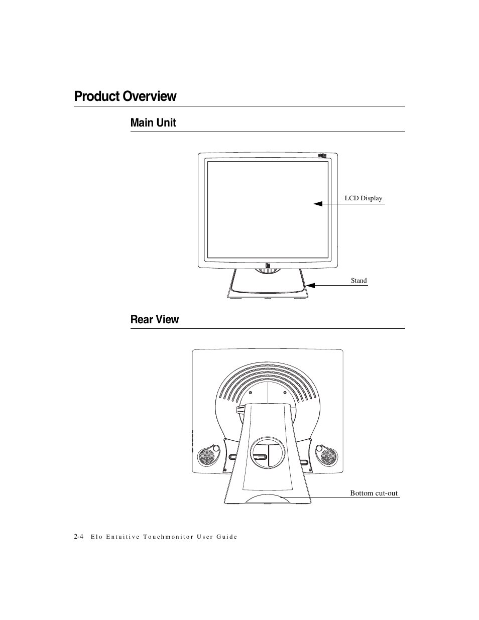 Product overview, Main unit rear view | Elo TouchSystems 1925L Series User Manual | Page 8 / 55