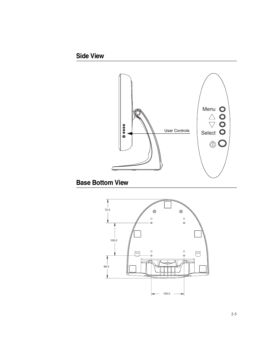 Side view base bottom view | Elo TouchSystems 1925L Series User Manual | Page 9 / 55