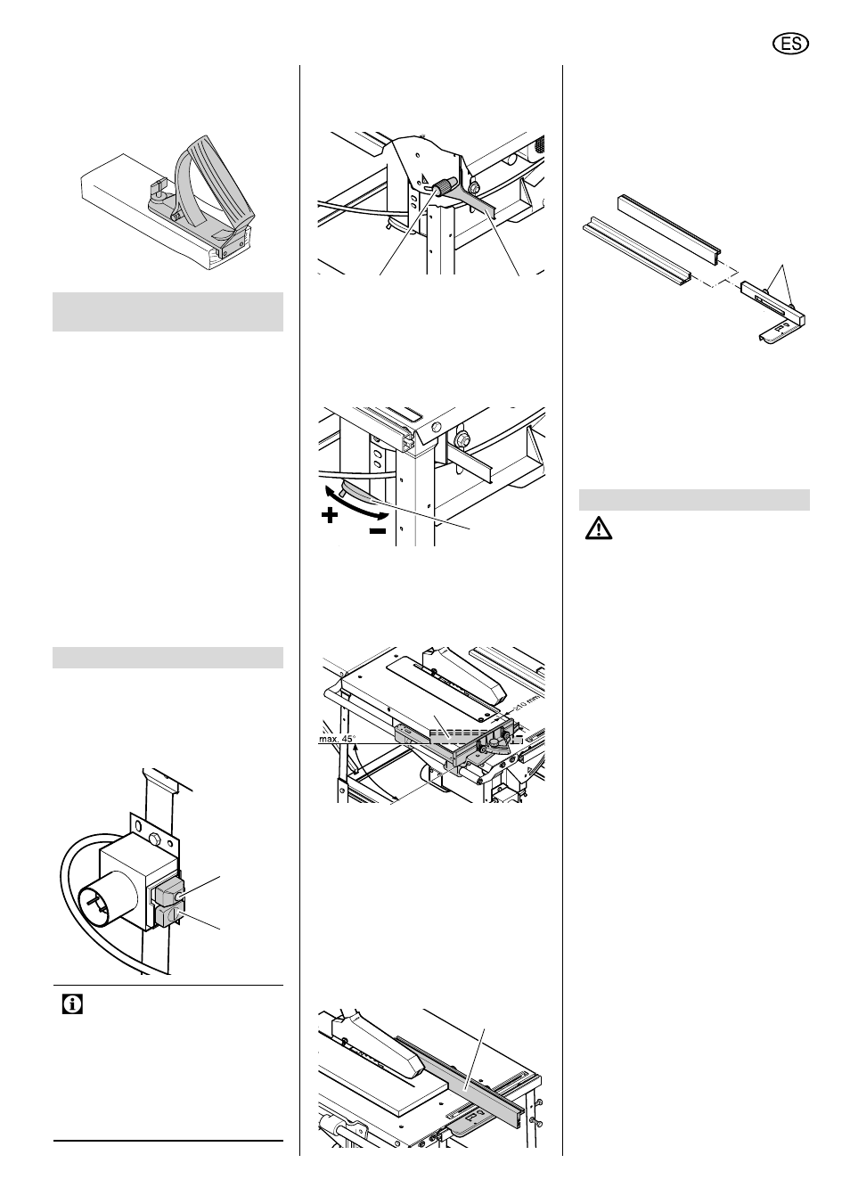 Características especiales del producto, Elementos de manejo, Montaje | Español | Elektra Beckum TKHS 315 E/P User Manual | Page 53 / 64