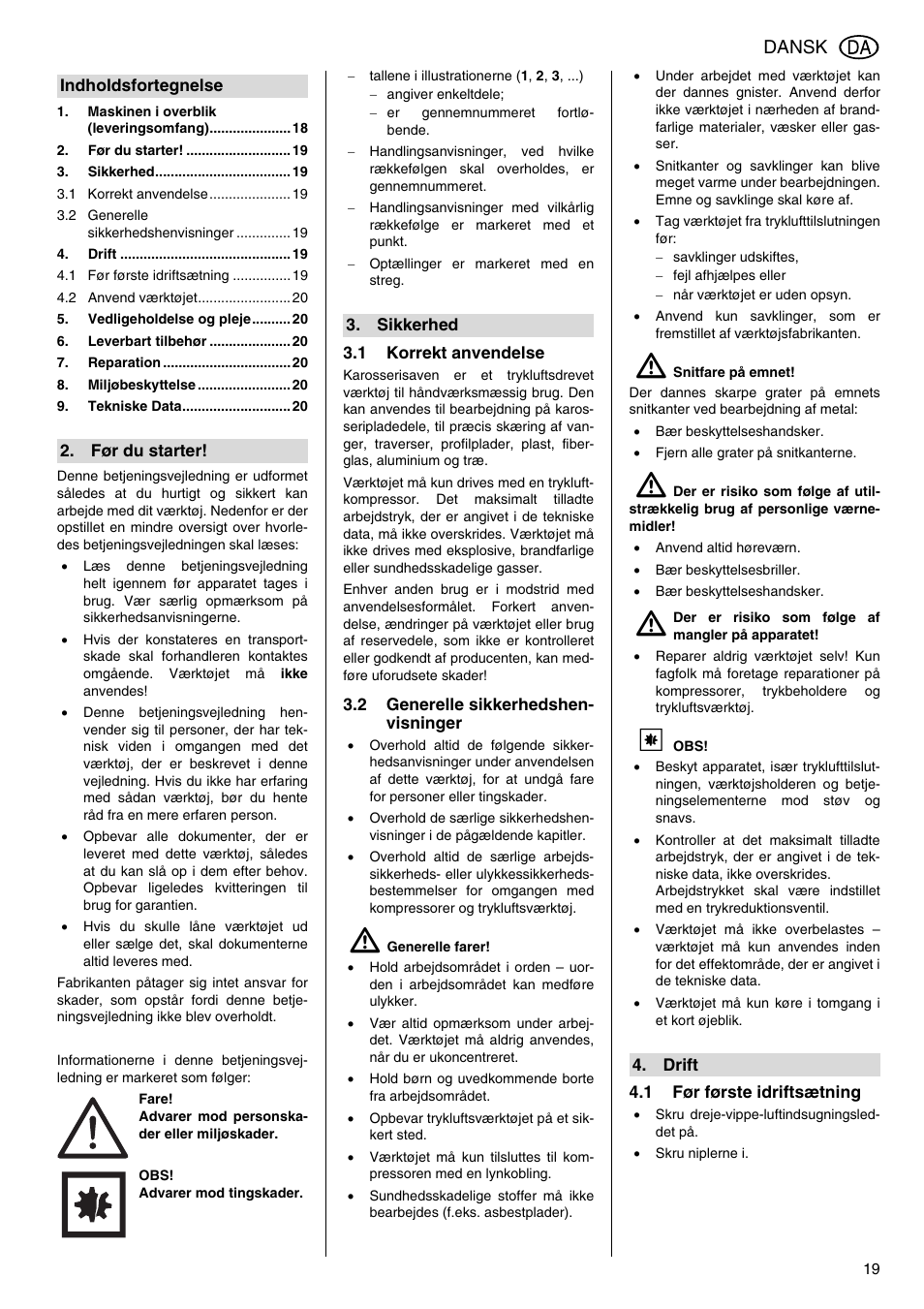 Dansk | Elektra Beckum KS 6000 User Manual | Page 19 / 44