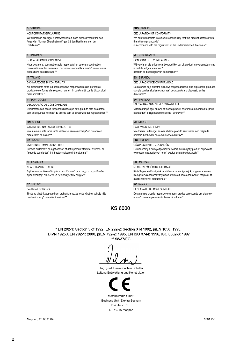 Ks 6000 | Elektra Beckum KS 6000 User Manual | Page 2 / 44
