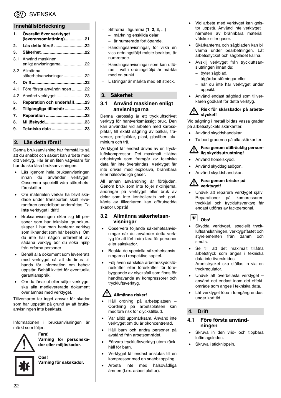 Svenska | Elektra Beckum KS 6000 User Manual | Page 22 / 44