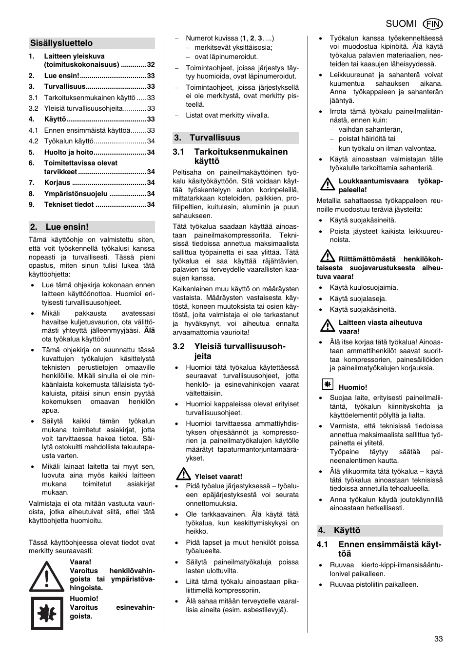Suomi | Elektra Beckum KS 6000 User Manual | Page 33 / 44