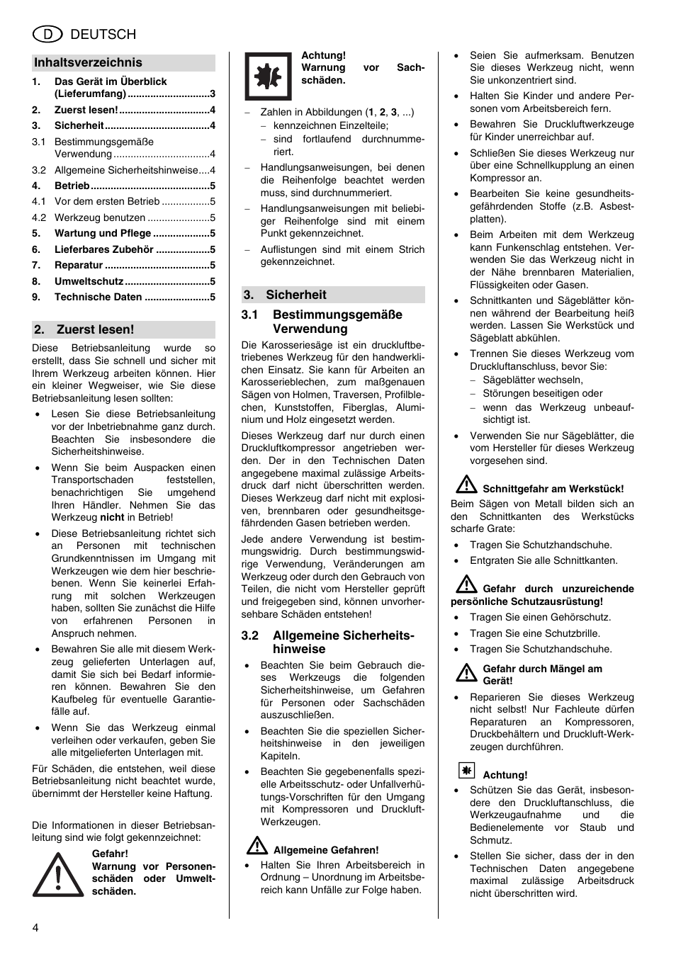 Deutsch | Elektra Beckum KS 6000 User Manual | Page 4 / 44