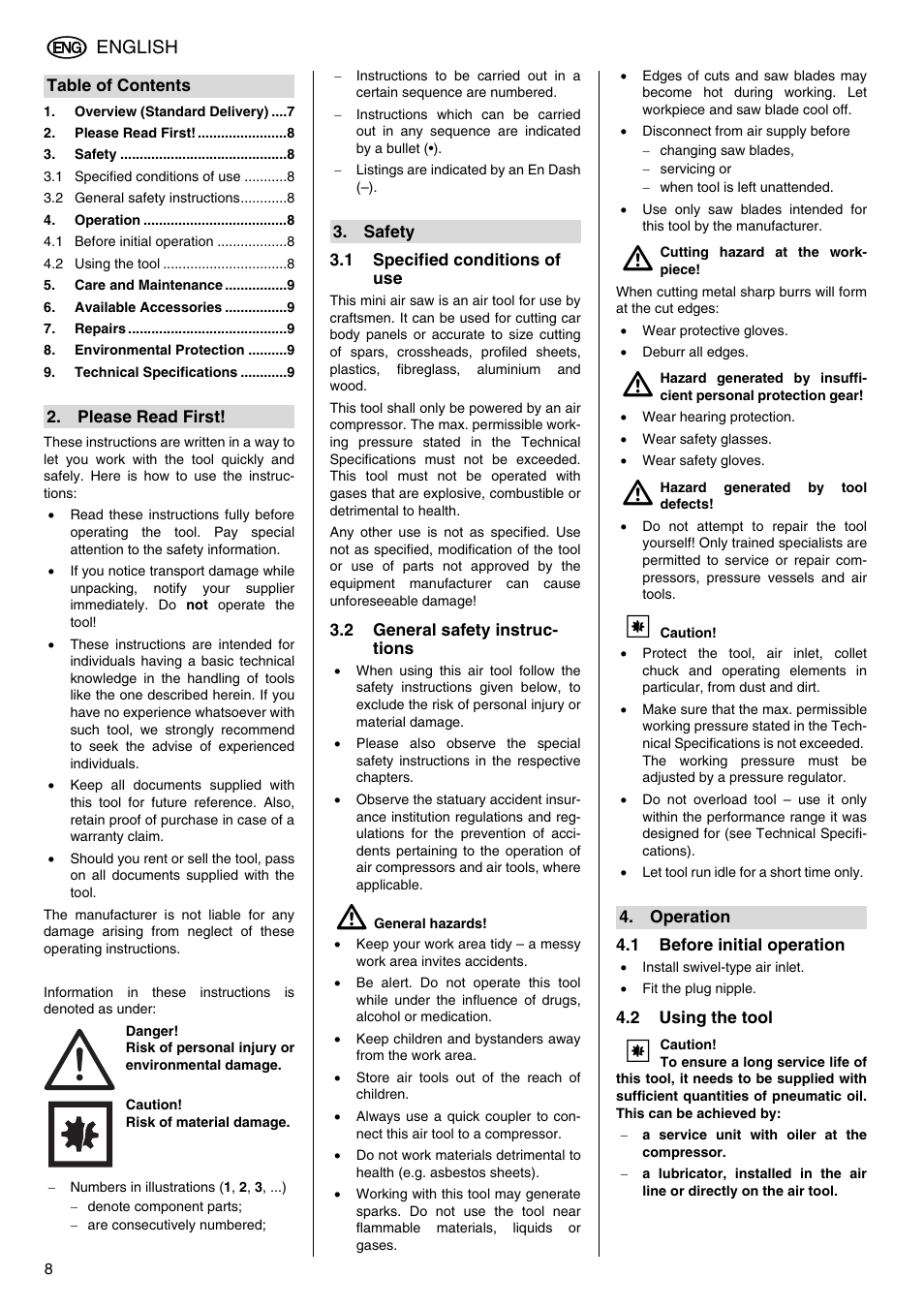English | Elektra Beckum KS 6000 User Manual | Page 8 / 44