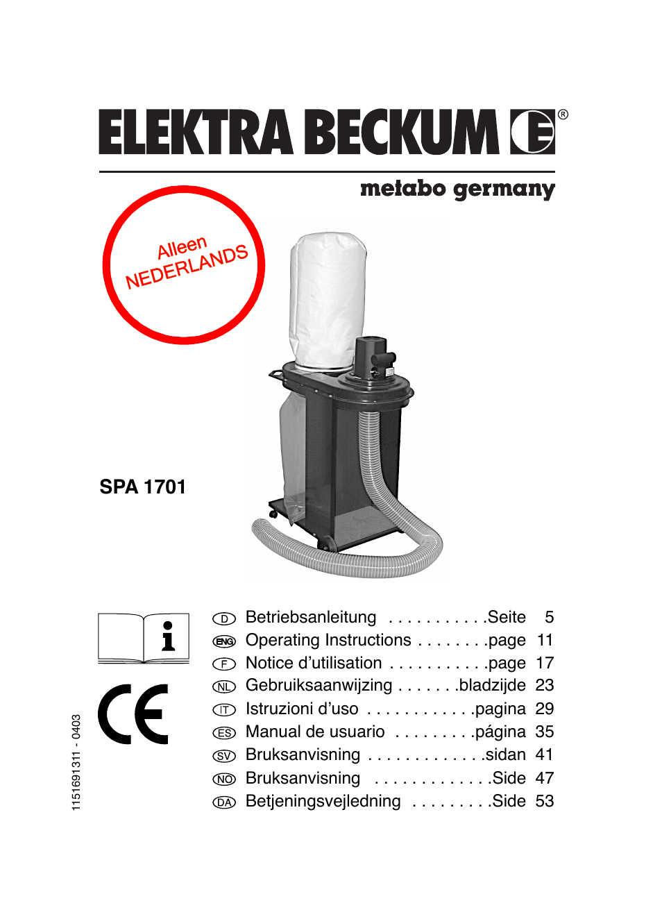 Elektra Beckum Metabo SPA 1701 User Manual | 11 pages