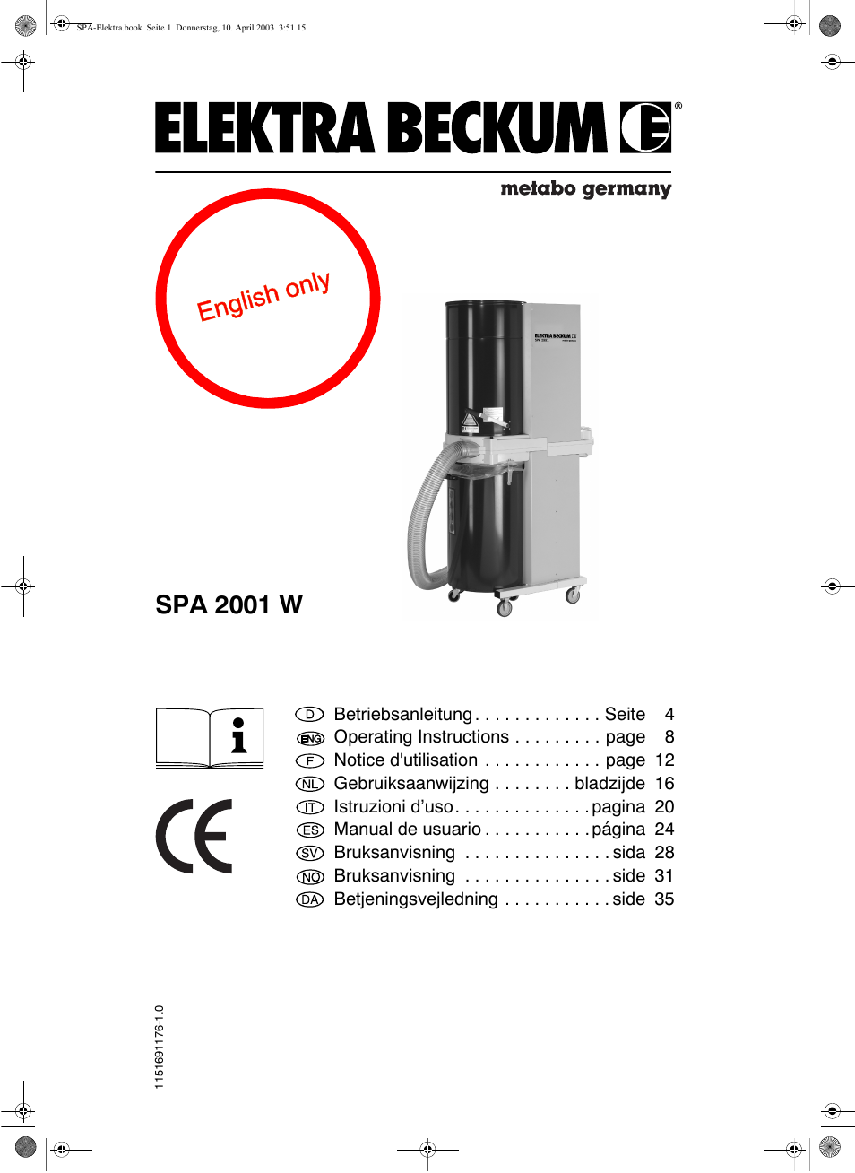 Elektra Beckum SPA 2001 W User Manual | 8 pages