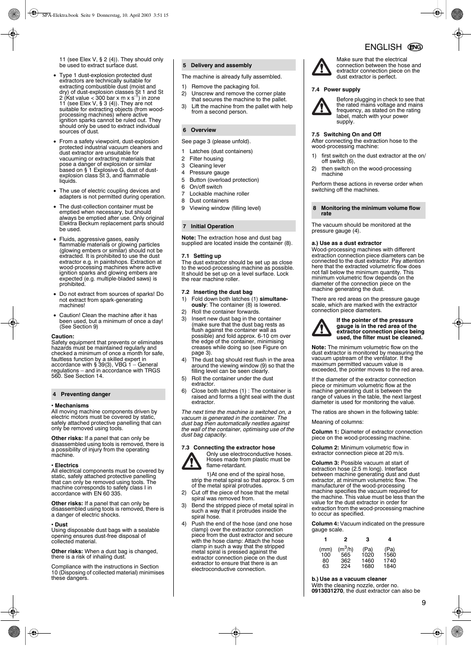 English | Elektra Beckum SPA 2001 W User Manual | Page 5 / 8