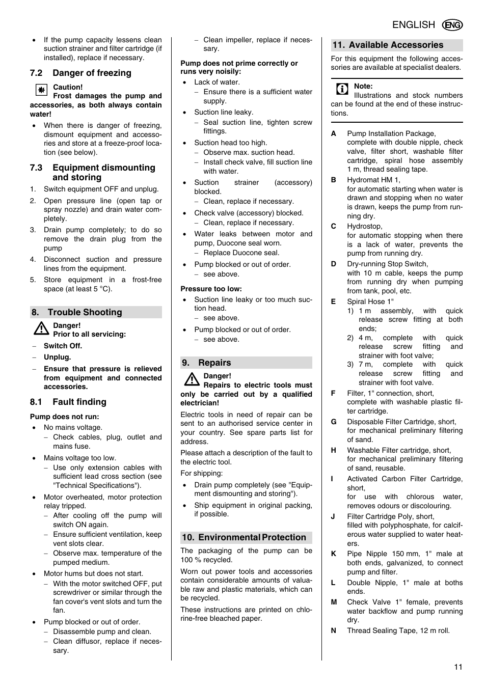 English | Elektra Beckum Pump P 5500 M User Manual | Page 11 / 44