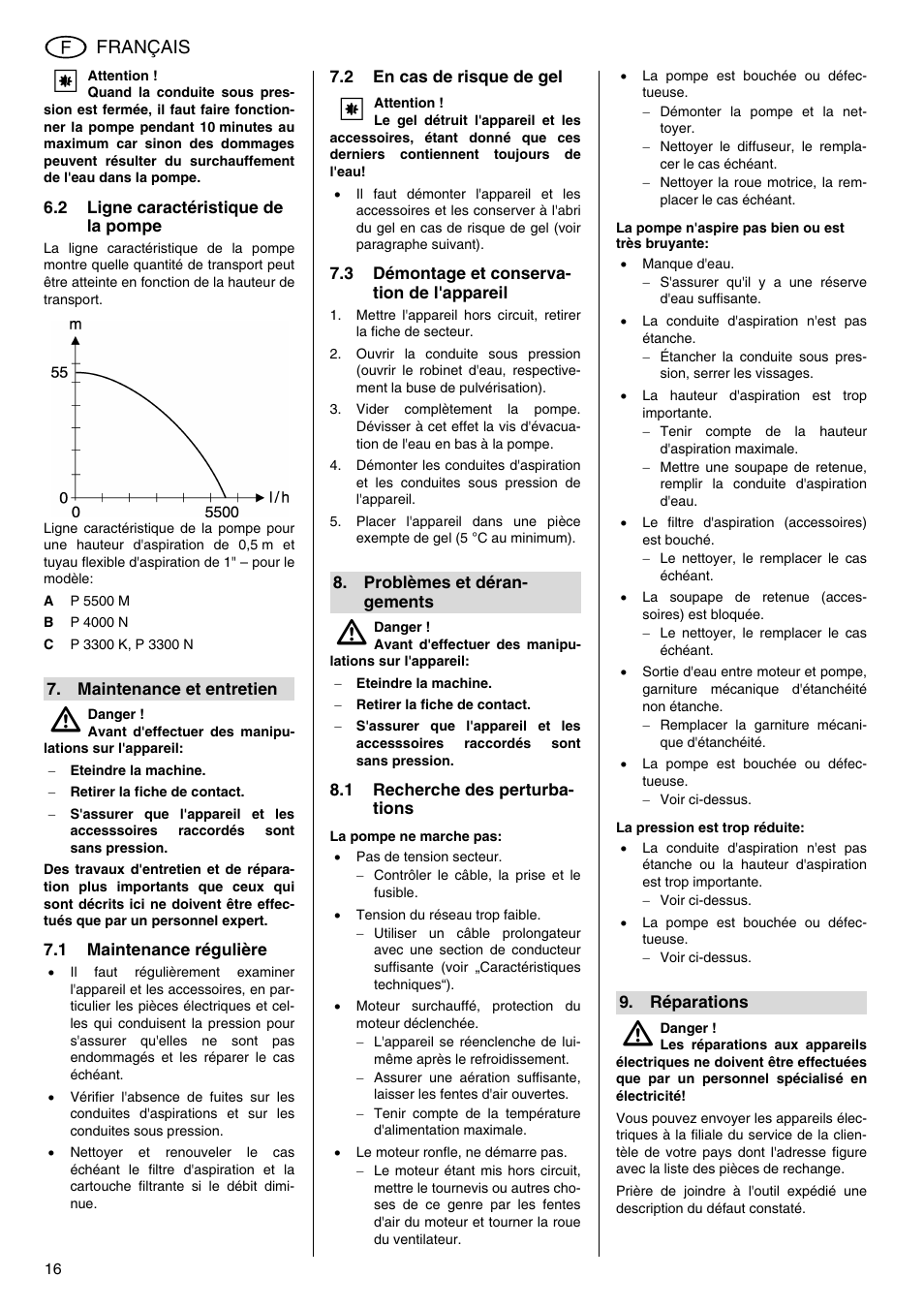 Français | Elektra Beckum Pump P 5500 M User Manual | Page 16 / 44