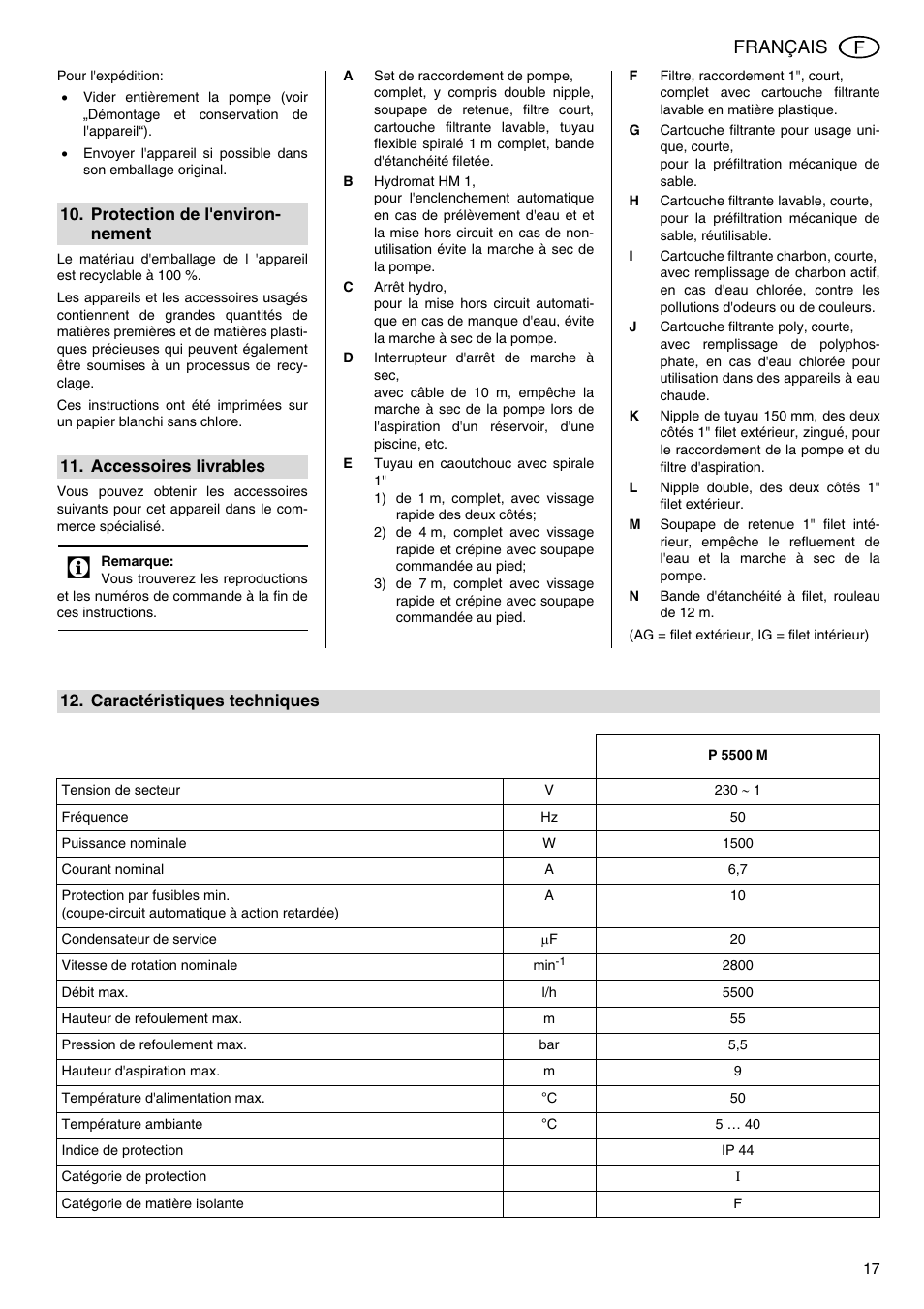 Français | Elektra Beckum Pump P 5500 M User Manual | Page 17 / 44