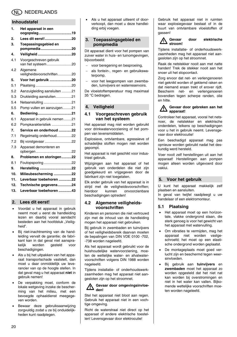 Nederlands | Elektra Beckum Pump P 5500 M User Manual | Page 20 / 44