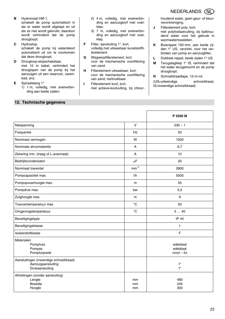 Nederlands | Elektra Beckum Pump P 5500 M User Manual | Page 23 / 44