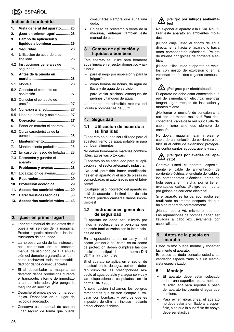 Español | Elektra Beckum Pump P 5500 M User Manual | Page 26 / 44