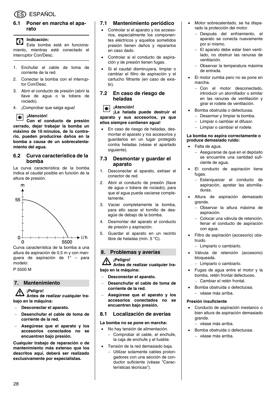 Español | Elektra Beckum Pump P 5500 M User Manual | Page 28 / 44