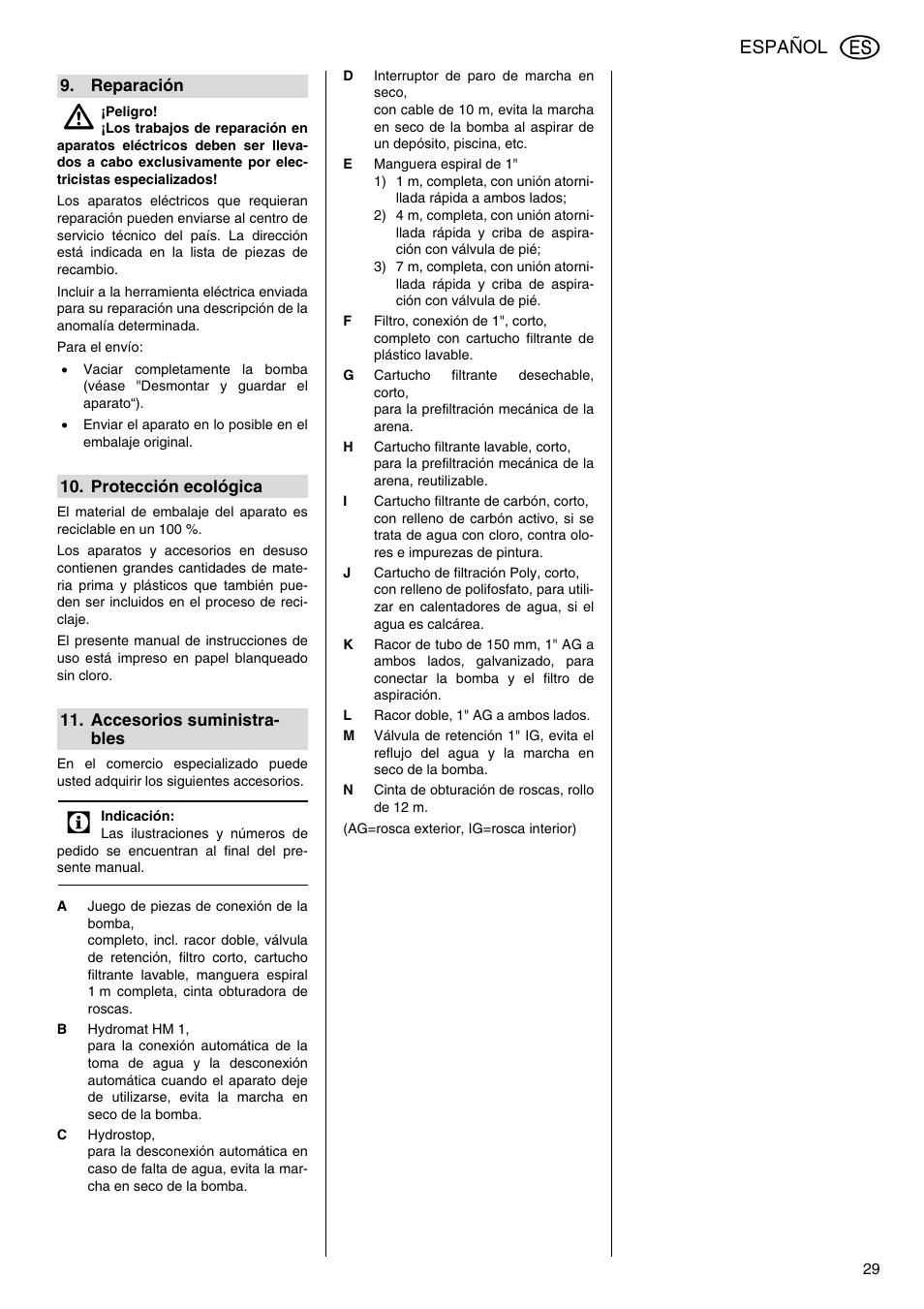 Español | Elektra Beckum Pump P 5500 M User Manual | Page 29 / 44