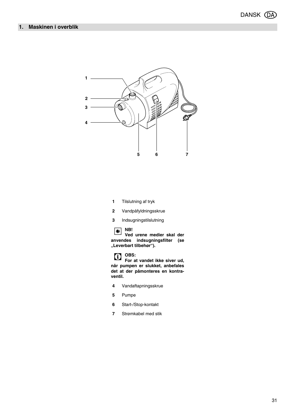 Dansk | Elektra Beckum Pump P 5500 M User Manual | Page 31 / 44