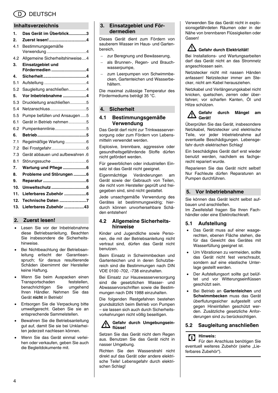 Deutsch | Elektra Beckum Pump P 5500 M User Manual | Page 4 / 44