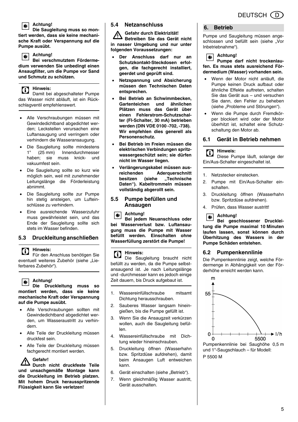 Elektra Beckum Pump P 5500 M User Manual | Page 5 / 44