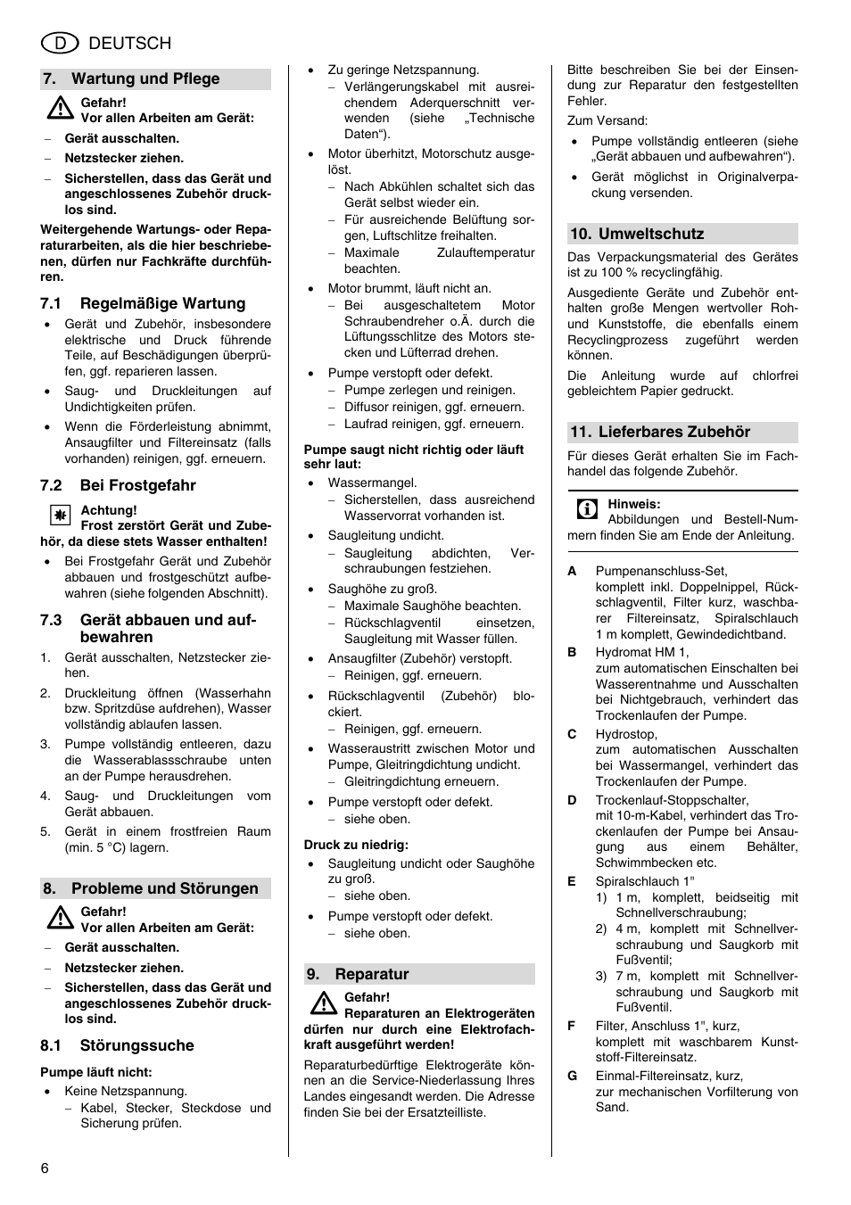 Deutsch | Elektra Beckum Pump P 5500 M User Manual | Page 6 / 44