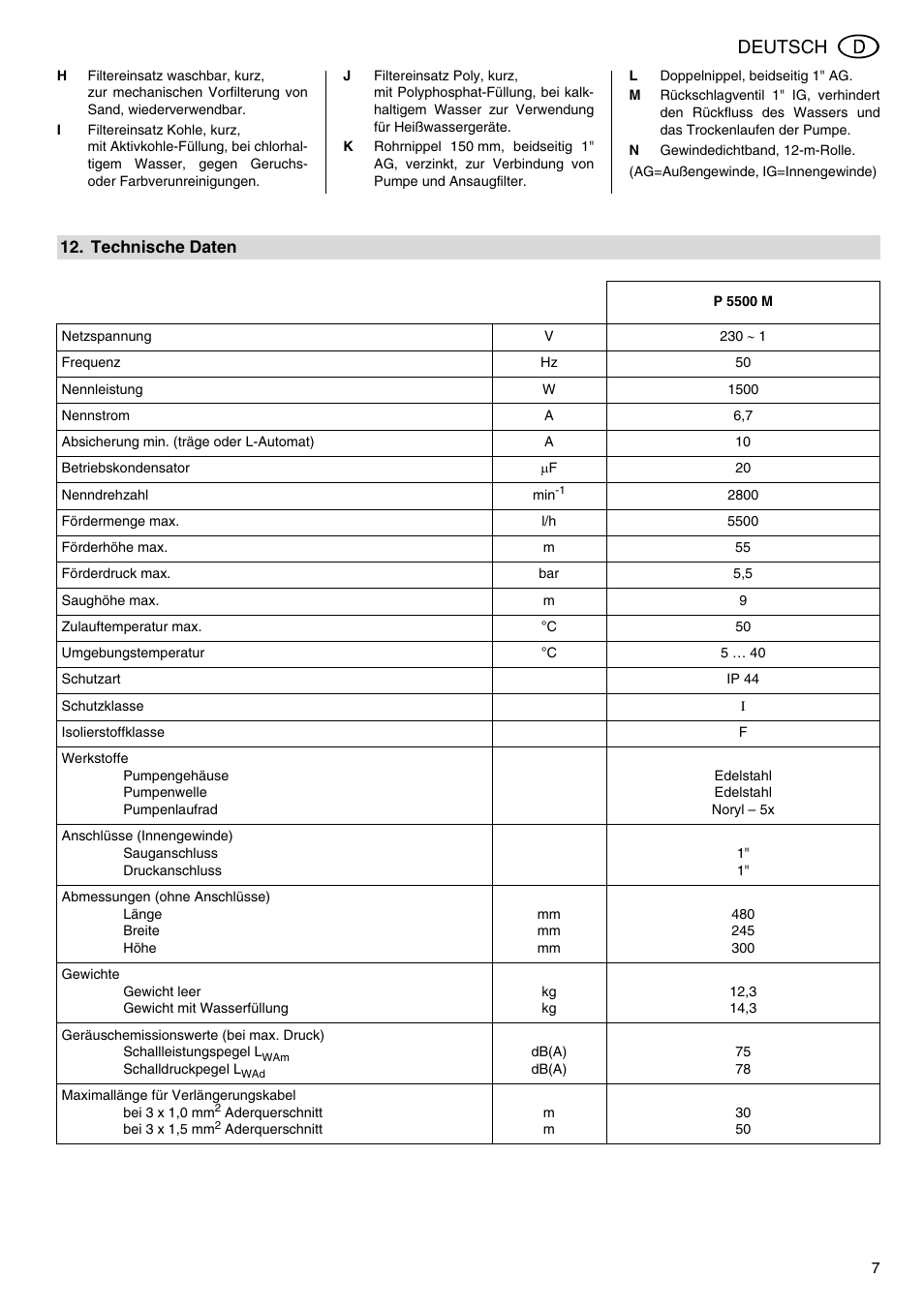 Deutsch | Elektra Beckum Pump P 5500 M User Manual | Page 7 / 44