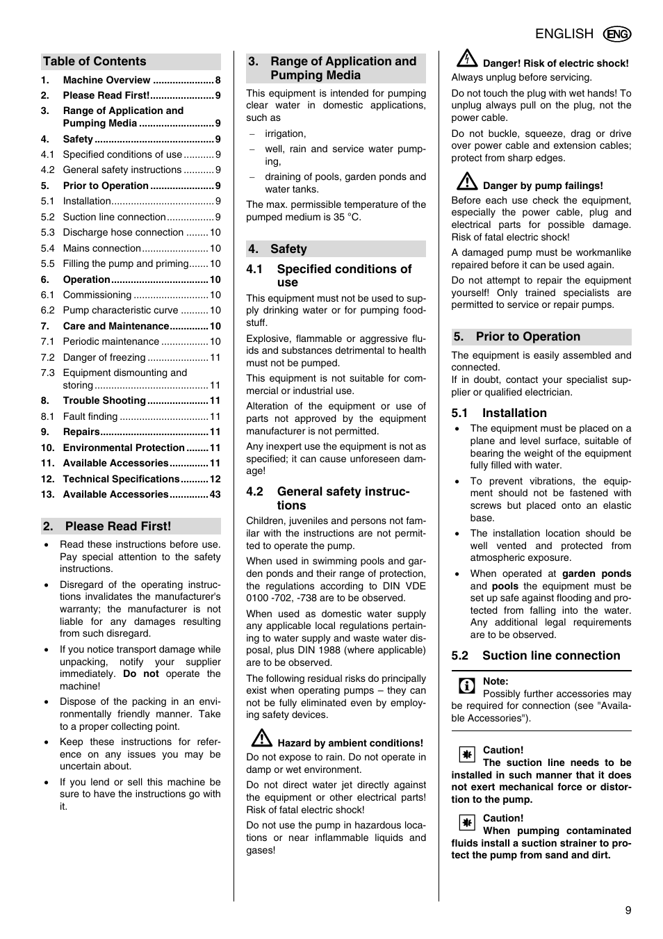 English | Elektra Beckum Pump P 5500 M User Manual | Page 9 / 44