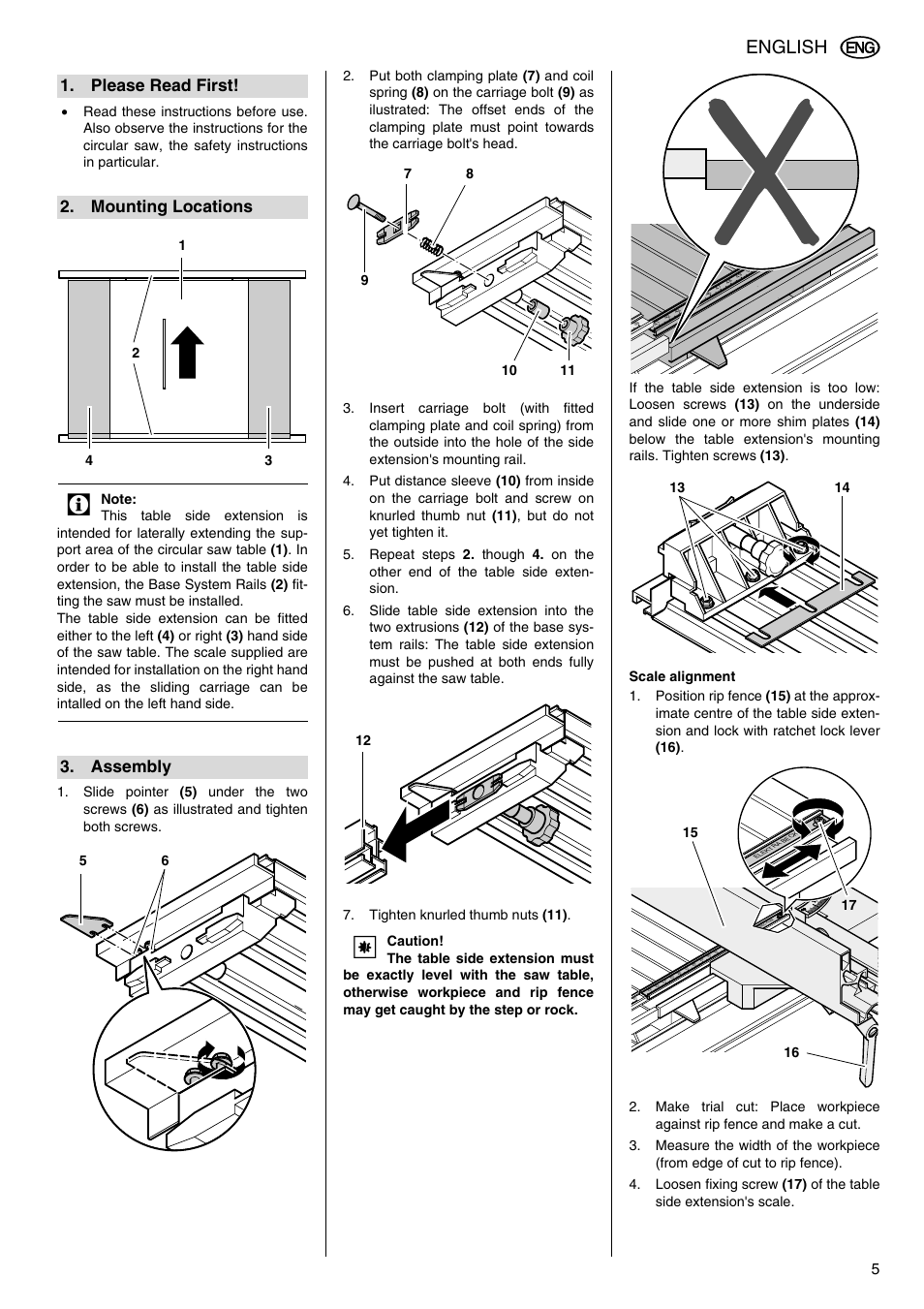 Please read first, Mounting locations, Assembly | English | Elektra Beckum 091 001 8442 User Manual | Page 2 / 3