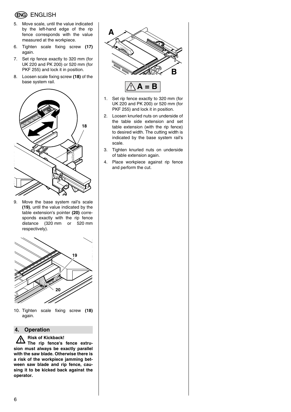 Operation, Ab a = b, English | Elektra Beckum 091 001 8442 User Manual | Page 3 / 3