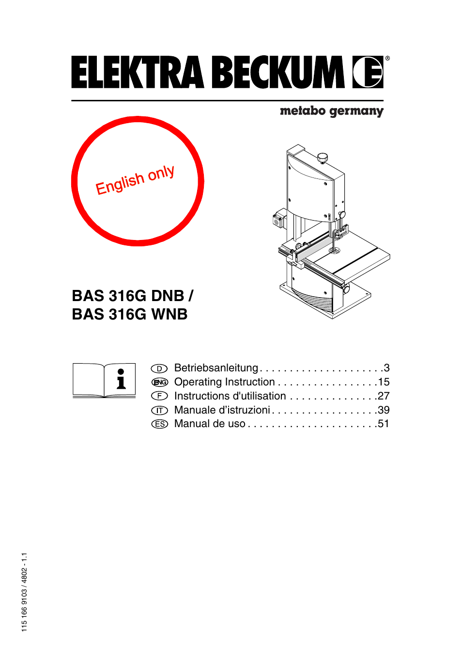 Elektra Beckum BAS 316G DNB User Manual | 16 pages