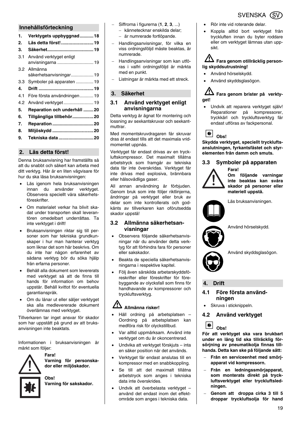 Svenska | Elektra Beckum RS 4000 User Manual | Page 19 / 40