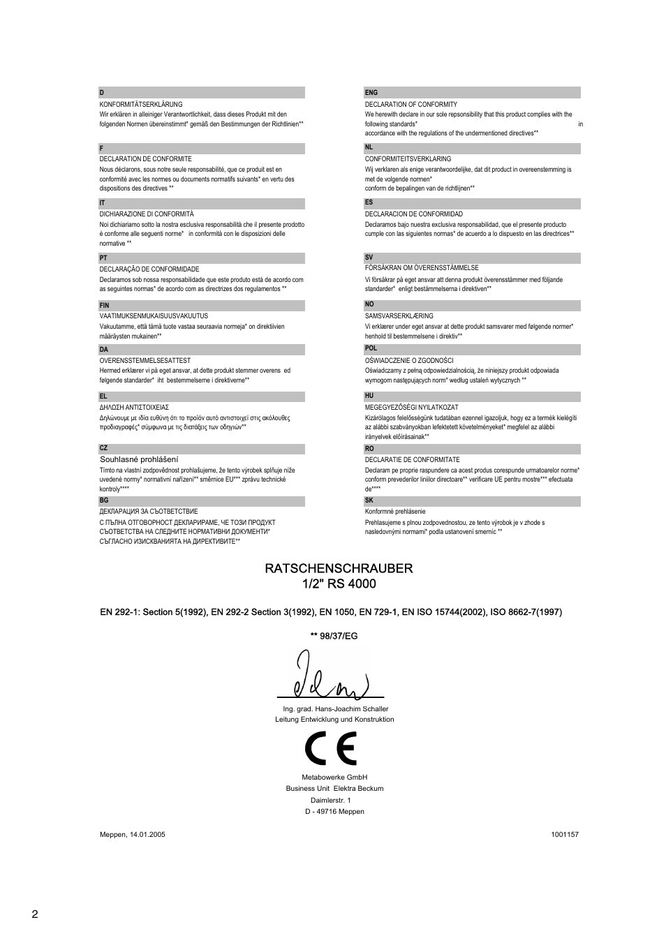 Elektra Beckum RS 4000 User Manual | Page 2 / 40