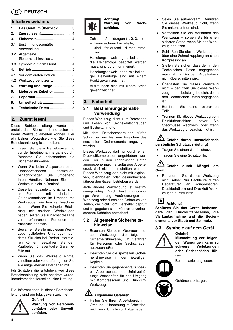 Deutsch | Elektra Beckum RS 4000 User Manual | Page 4 / 40