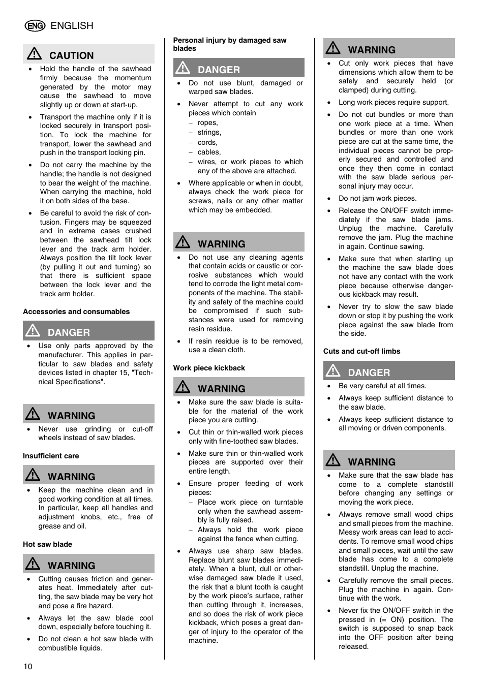 Elektra Beckum KGS 303 User Manual | Page 10 / 64