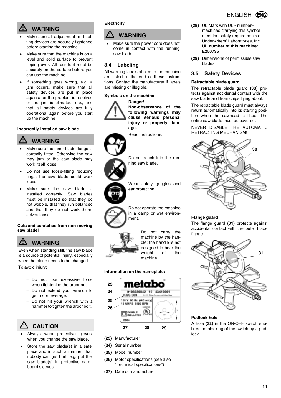 Elektra Beckum KGS 303 User Manual | Page 11 / 64