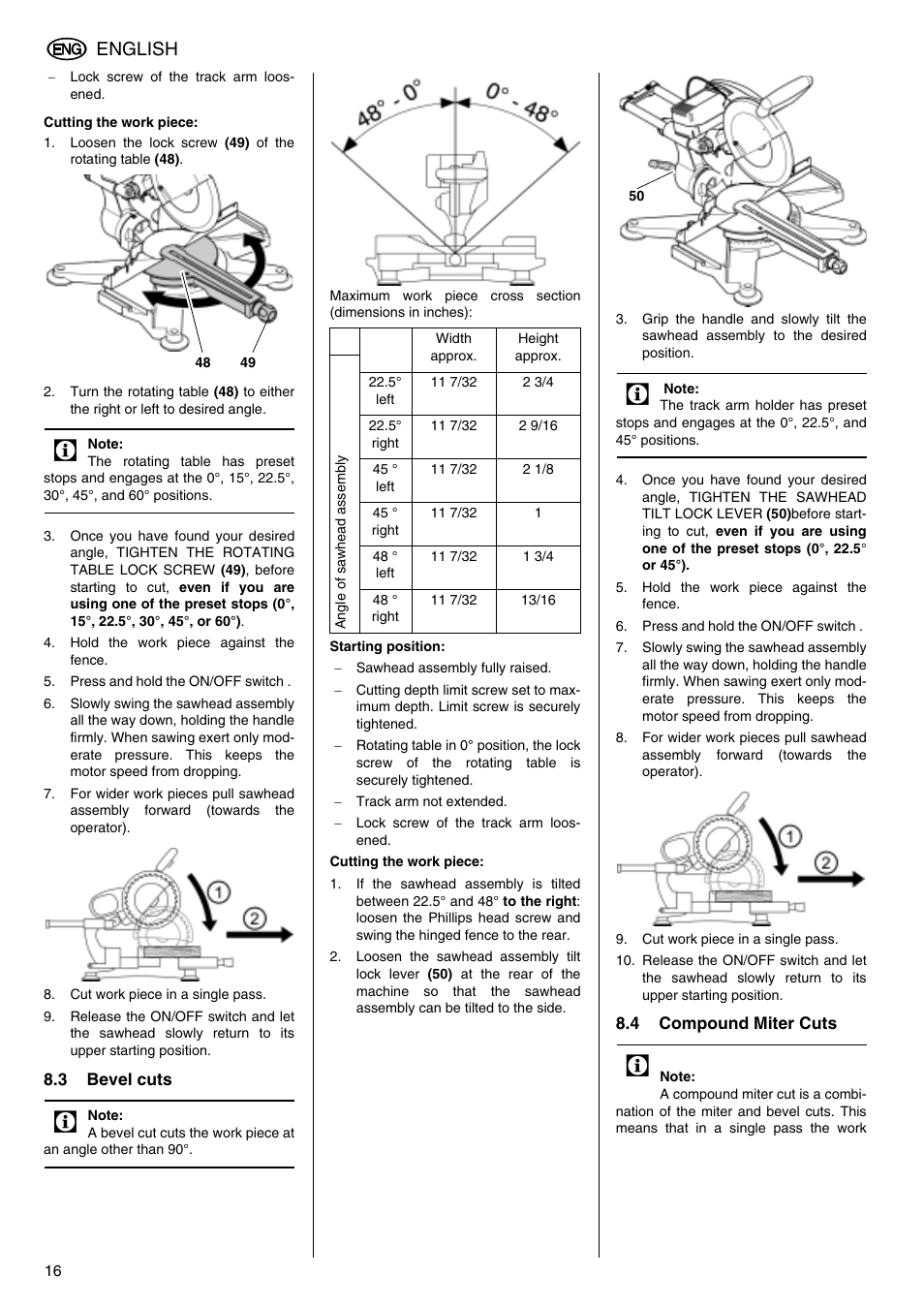 English | Elektra Beckum KGS 303 User Manual | Page 16 / 64