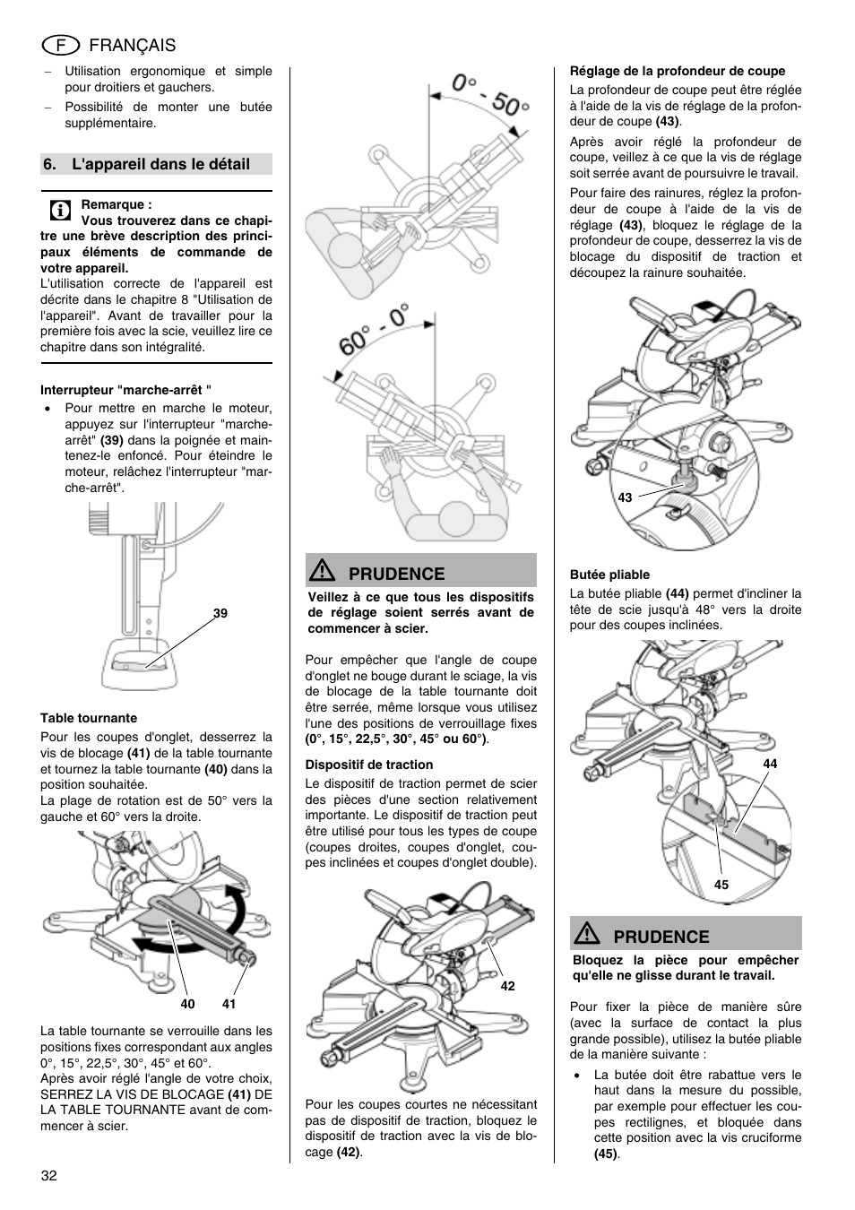 Français, Prudence | Elektra Beckum KGS 303 User Manual | Page 32 / 64