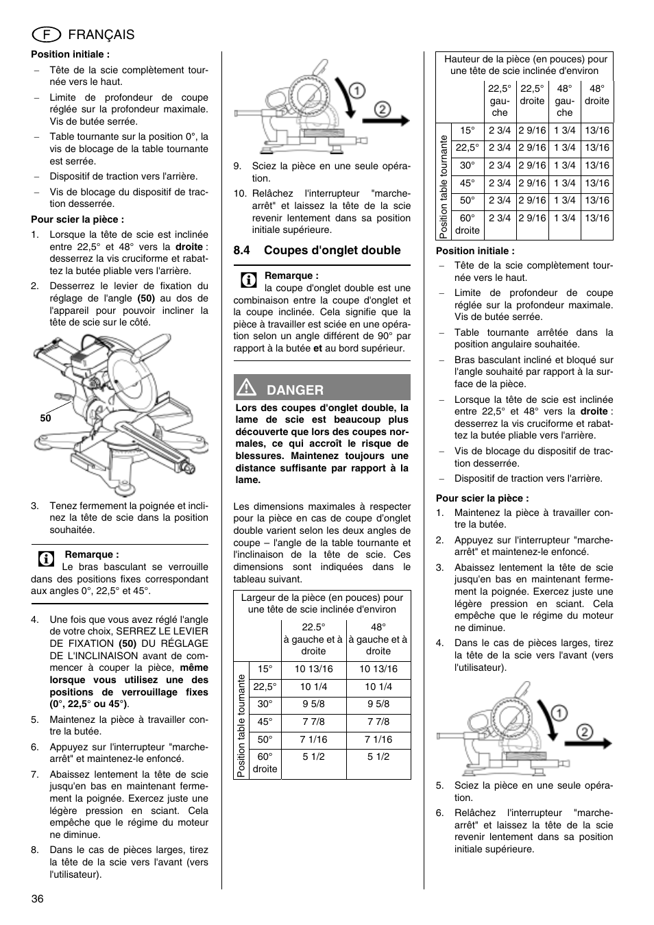 Français, Danger | Elektra Beckum KGS 303 User Manual | Page 36 / 64