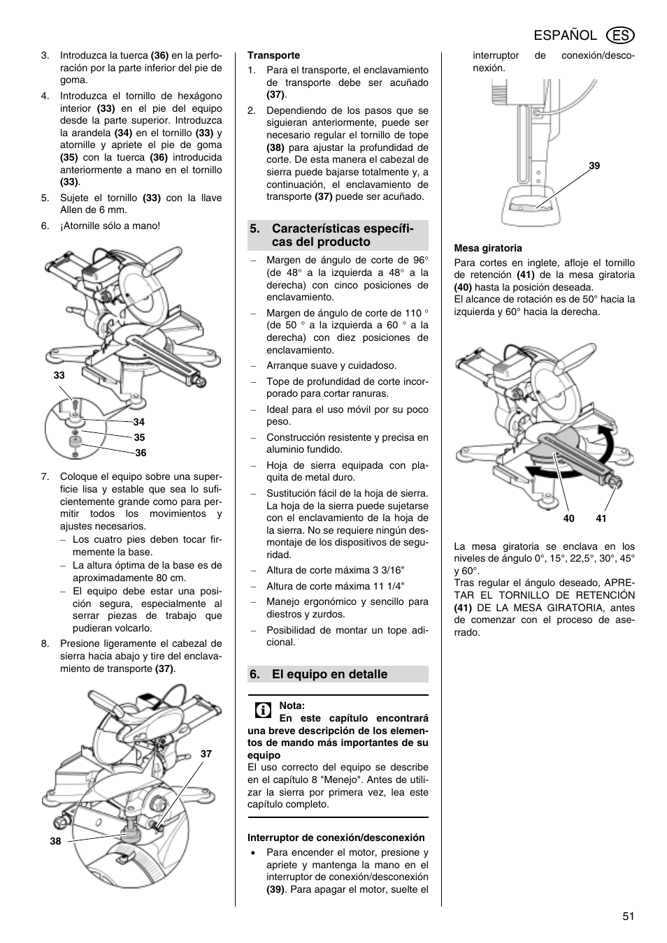 Español | Elektra Beckum KGS 303 User Manual | Page 51 / 64