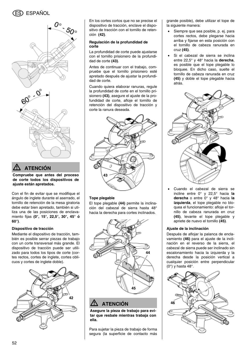 Español, Atención | Elektra Beckum KGS 303 User Manual | Page 52 / 64