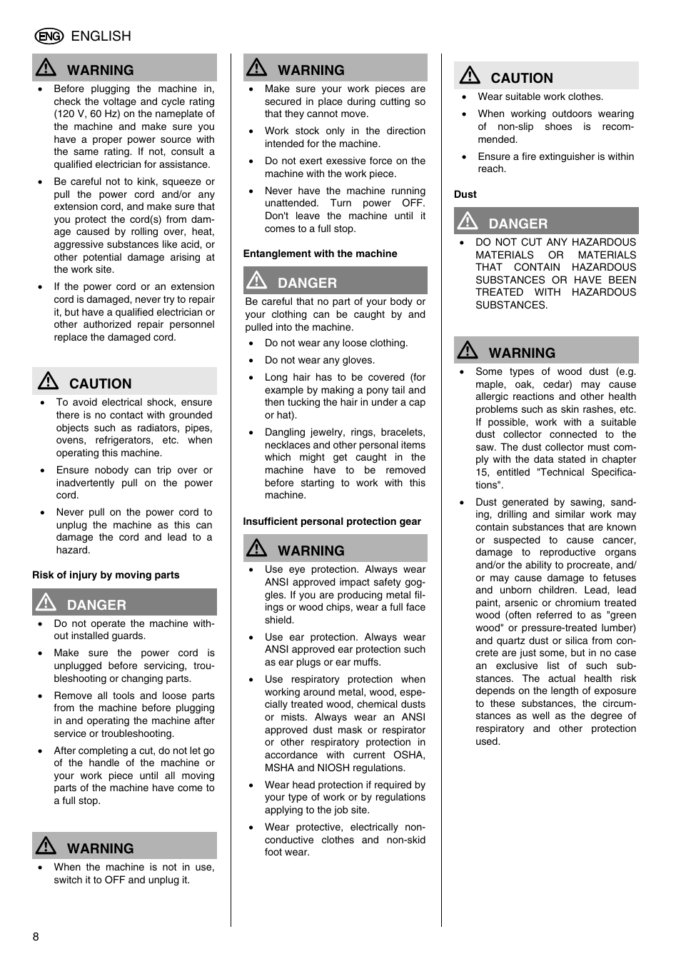 Elektra Beckum KGS 303 User Manual | Page 8 / 64